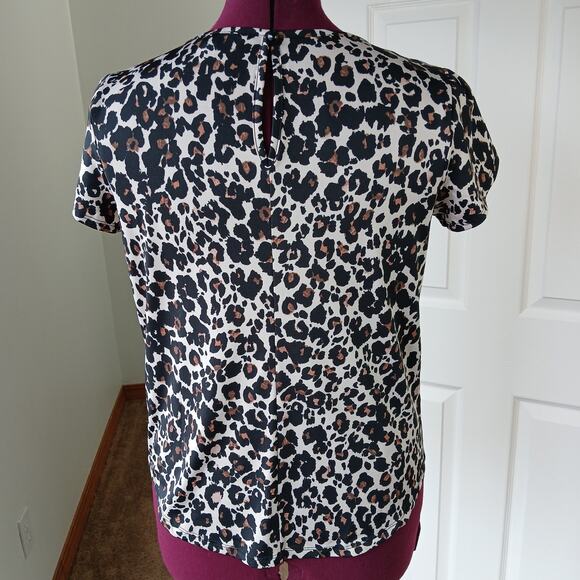 AUW Leopard Print Blouse Small short tulip sleeves ruched keyhole office tunic - Picture 5 of 13